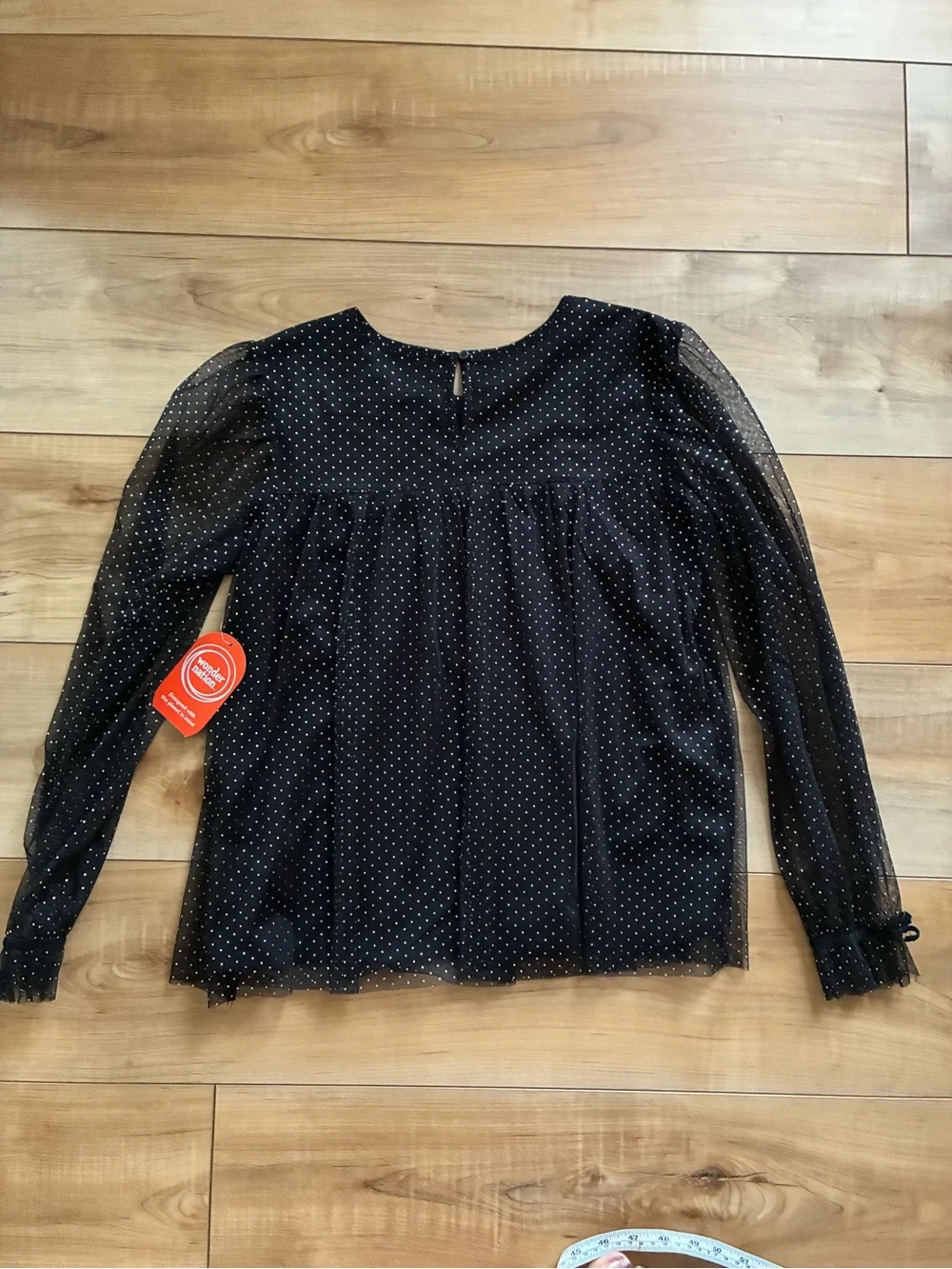wonder nation Black Long Sleeve Mesh Top with silver shimmer Detail